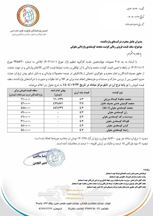 قیمت گوشت